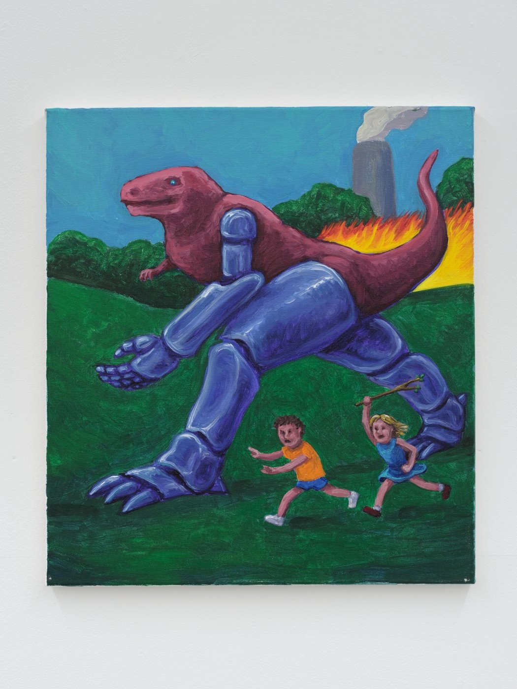 Dinosaur running with children